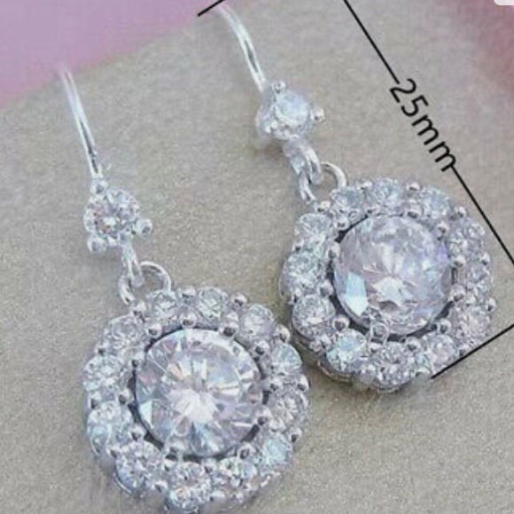 Faux Diamond Cubic Zirconia 925 Silver Filled Stud Dangling Earrings - Picture 2 of 8